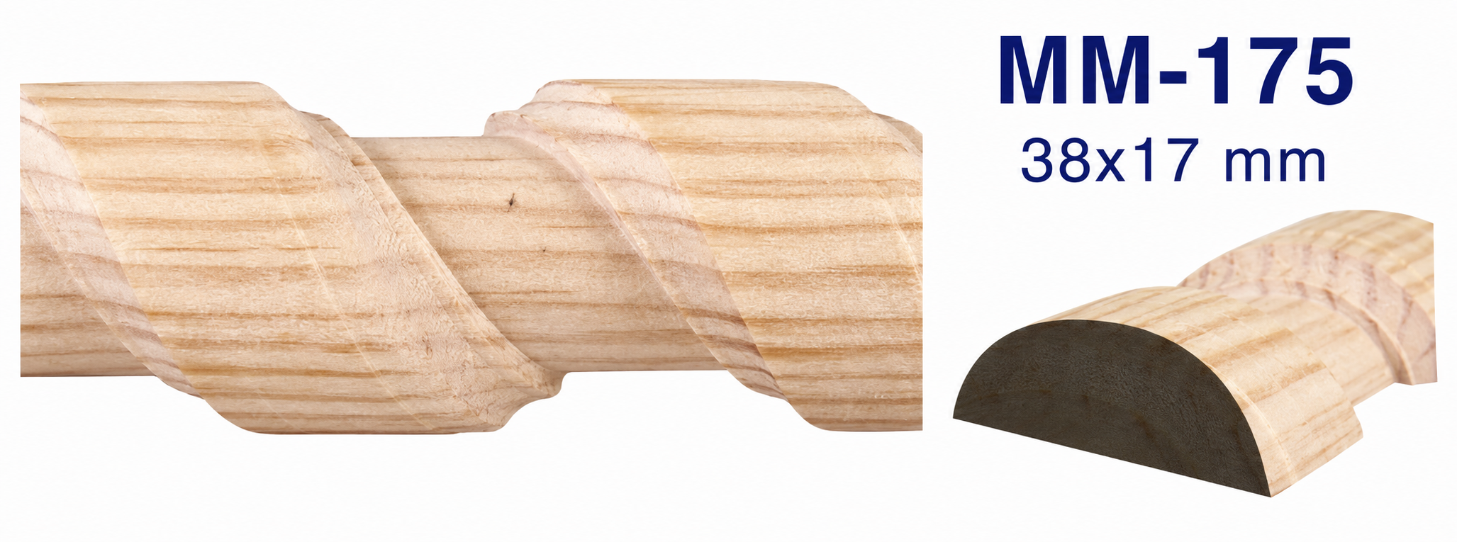 Moldura media caña de madera grabada para mueble MM-175 – Kit de 2 Piezas