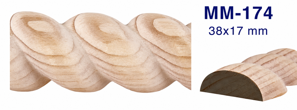 Kit 8 Molduras Media Caña Grabadas MM-174 de Madera | 55 cm c/u | Pino Natural