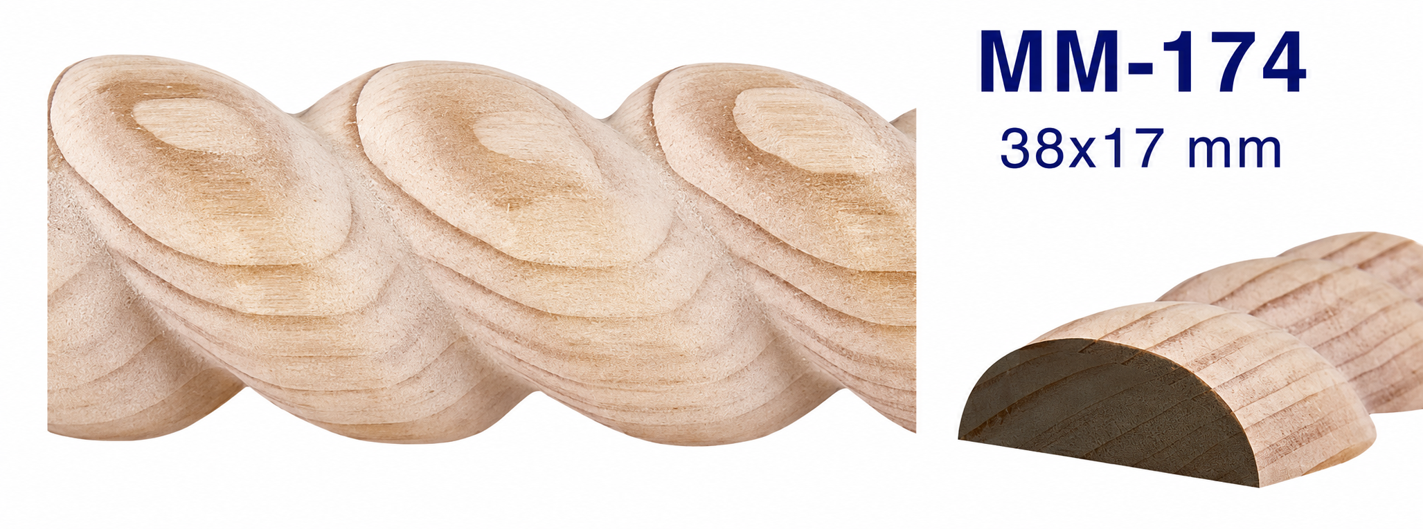Moldura de madera  tipo media caña grabada para mueble MM-174 – Kit de 2 Piezas