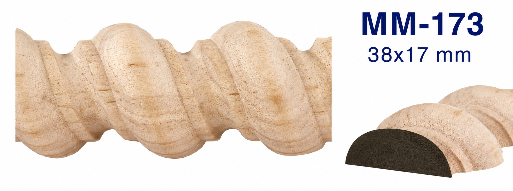 Moldura de madera tipo media caña grabada para mueble MM-173  – Kit de 2 Piezas