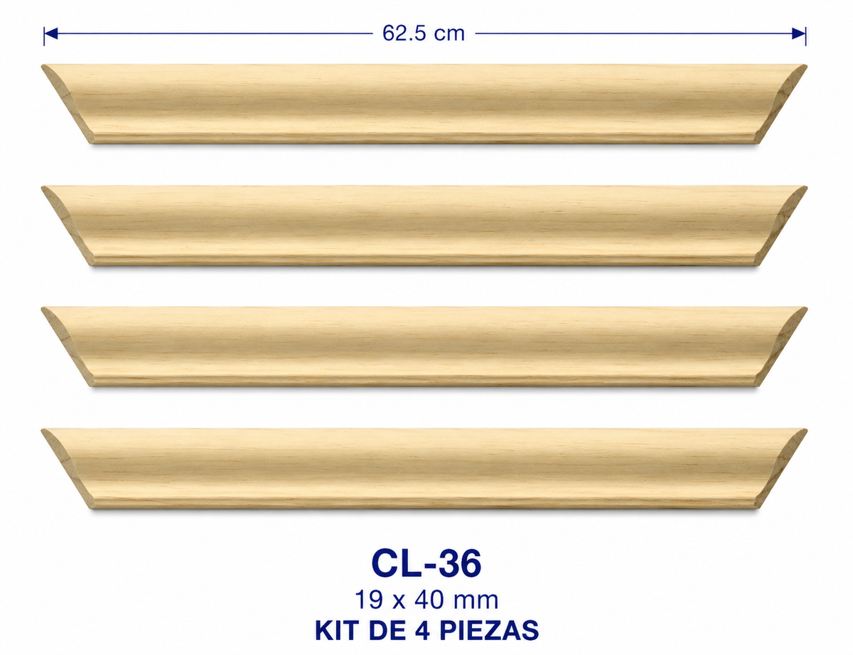Moldura de madera lisa para marco CL36 – Kit de 4 piezas