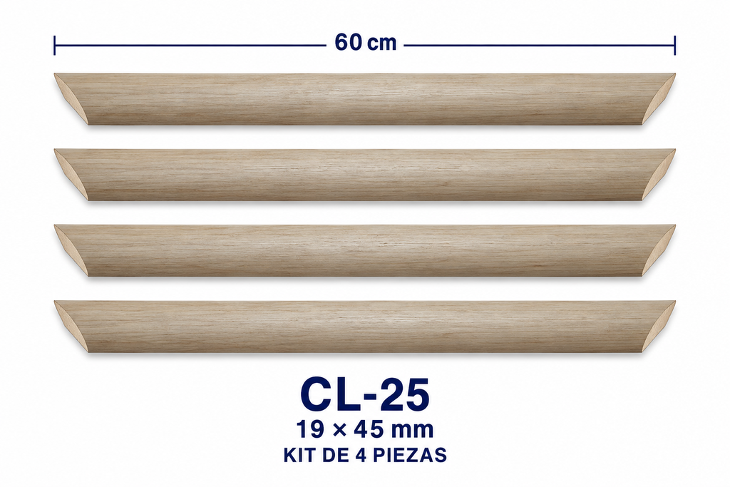 Moldura de madera lisa para marco CL25 – Kit de 4 piezas