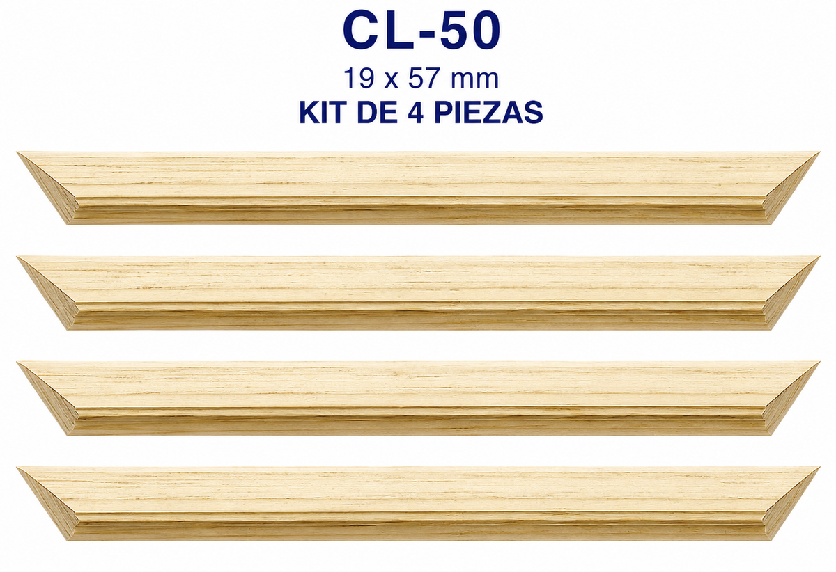 Moldura de madera lisa para marco CL50 – Kit de 4 piezas