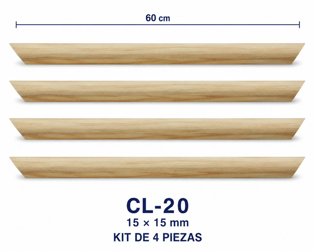 Moldura de madera lisa para marco CL20 – Kit de 4 piezas