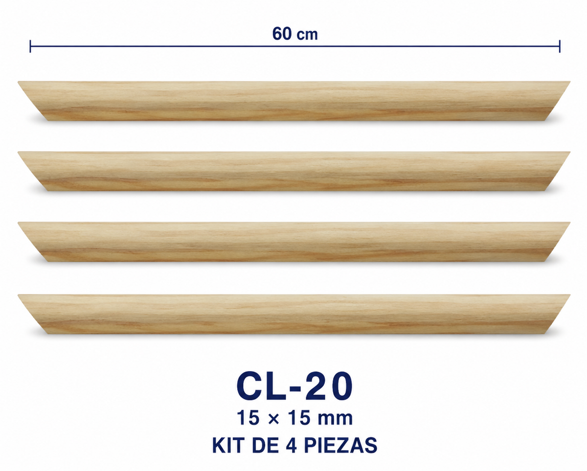 Moldura de madera lisa para marco CL20 – Kit de 4 piezas
