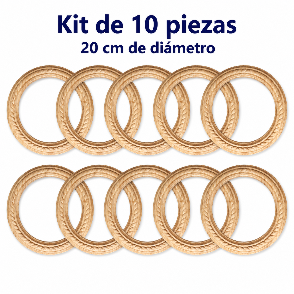 Kit de 10 Aros Decorativos Grandes en Madera Natural