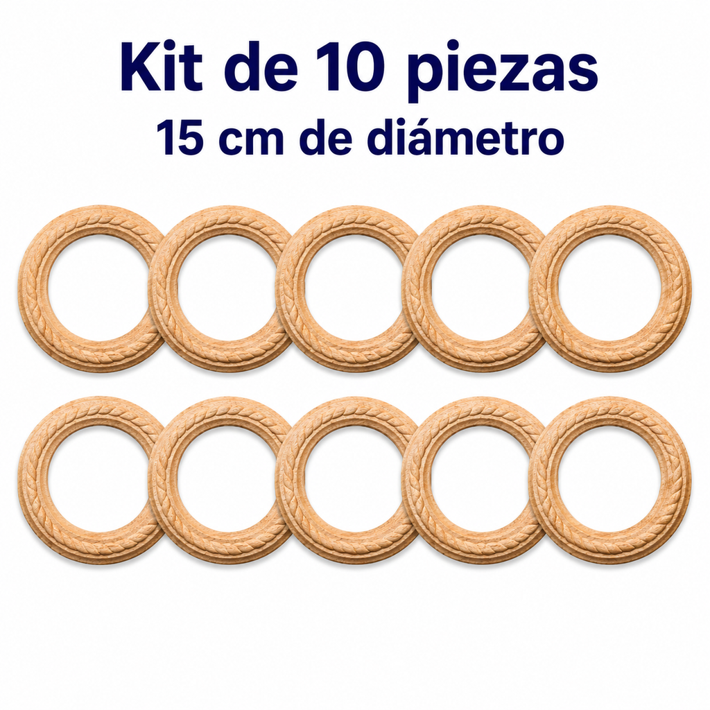 Kit de 10 Aros Decorativos Chicos en Madera Natural