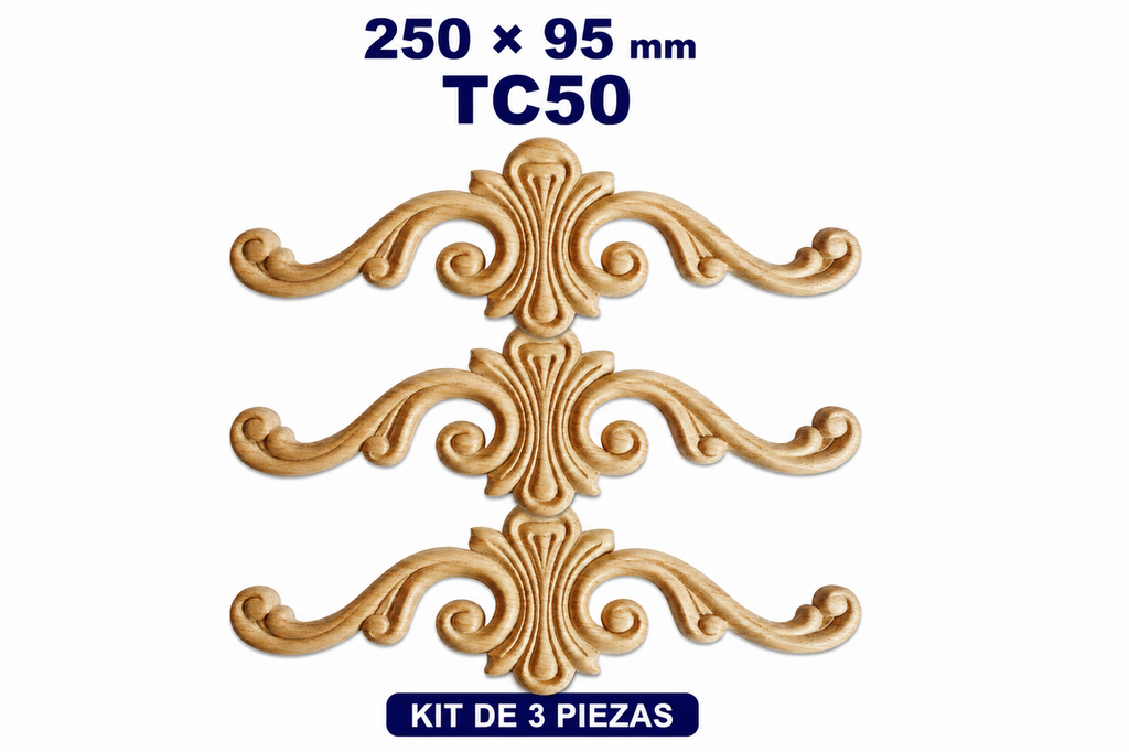 Kit de 3 Aplicaciones Decorativas de Madera modelo TC50
