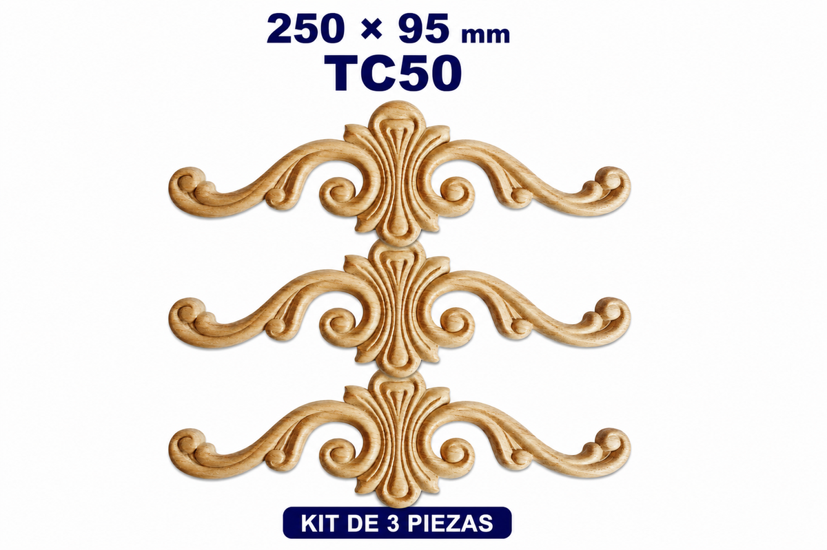 Kit de 3 Aplicaciones Decorativas de Madera modelo TC50