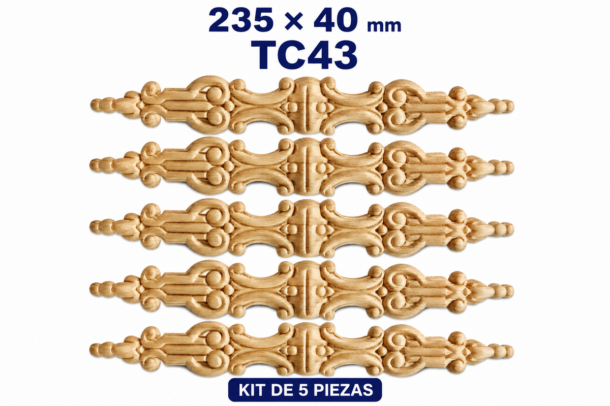 Kit de 5 Aplicaciones Decorativas de Madera modelo TC43