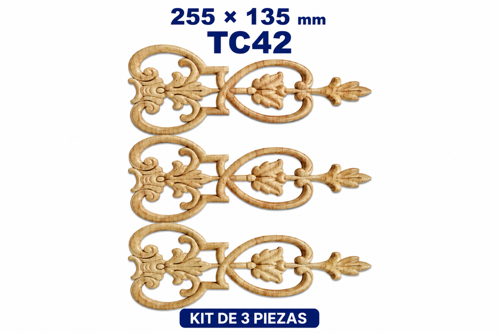Kit de 3 Aplicaciones Decorativas de Madera modelo TC42