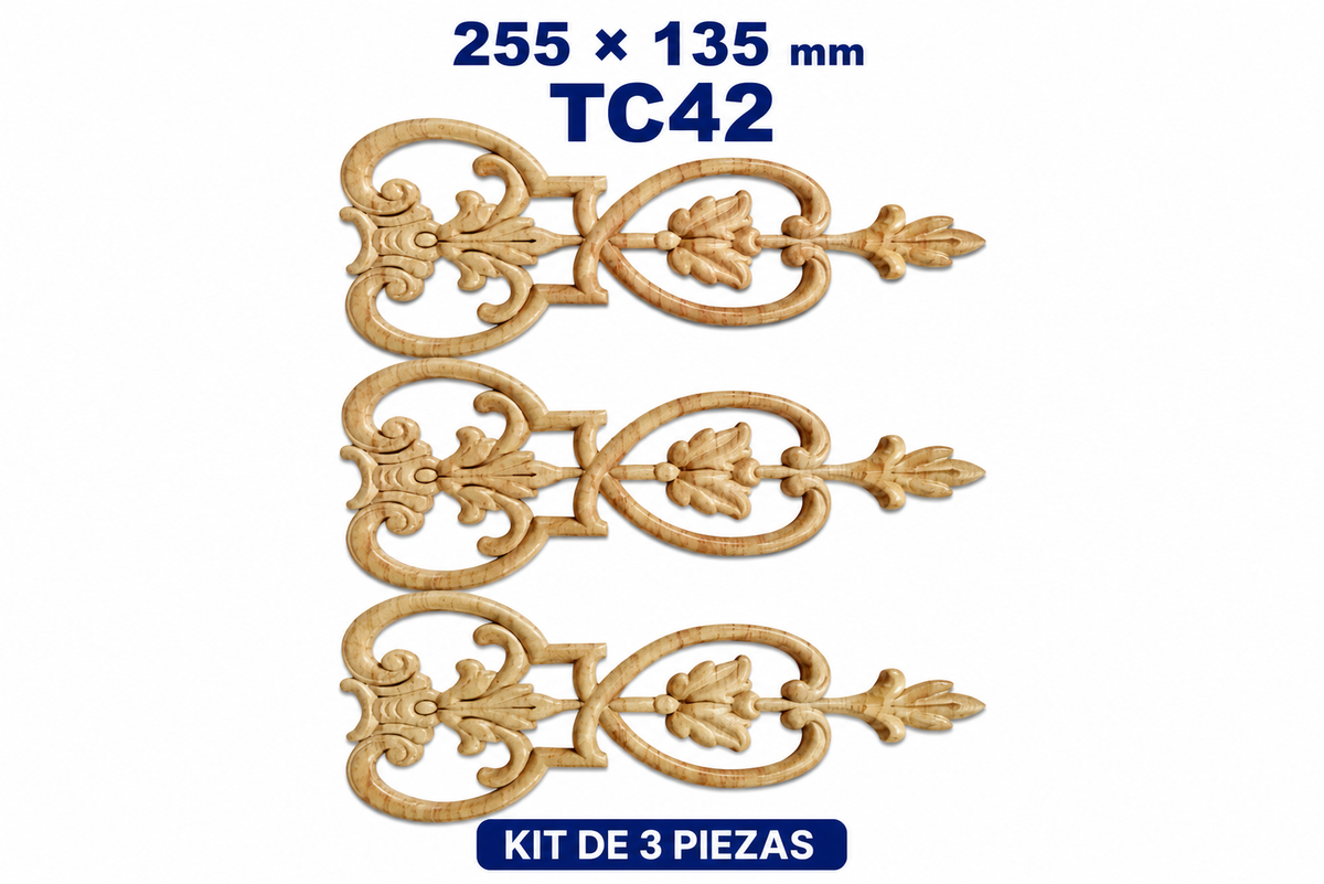 Kit de 3 Aplicaciones Decorativas de Madera modelo TC42