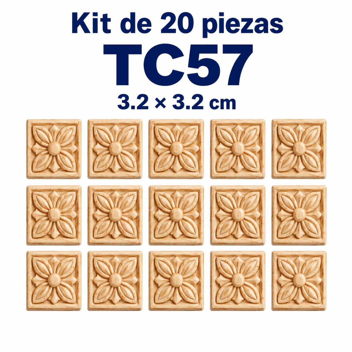 Kit de 20 Detalles Ornamentales TC57 en Madera Natural