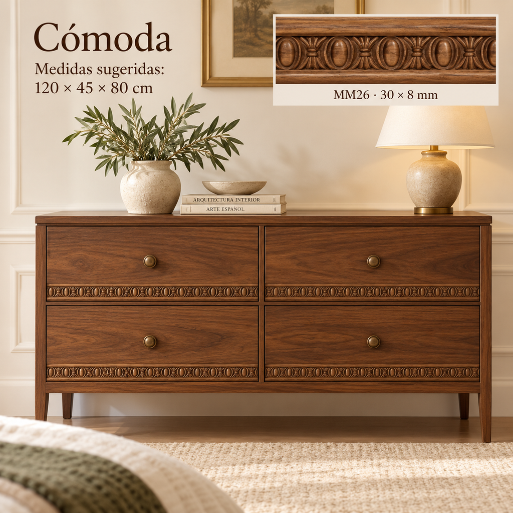 Moldura de madera grabada para mueble MM-26 – Kit de 4 piezas