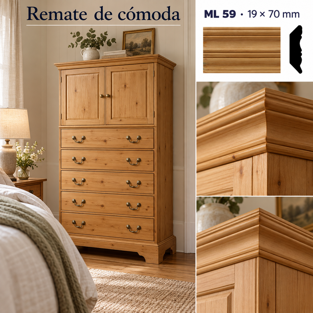 Moldura de madera lisa para mueble ML-59 – Kit de 4 Piezas CORNISA