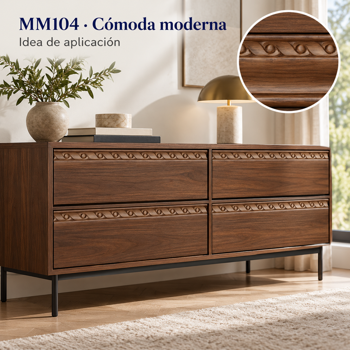 Moldura de madera grabada para mueble MM-104 – Kit de 2 piezas