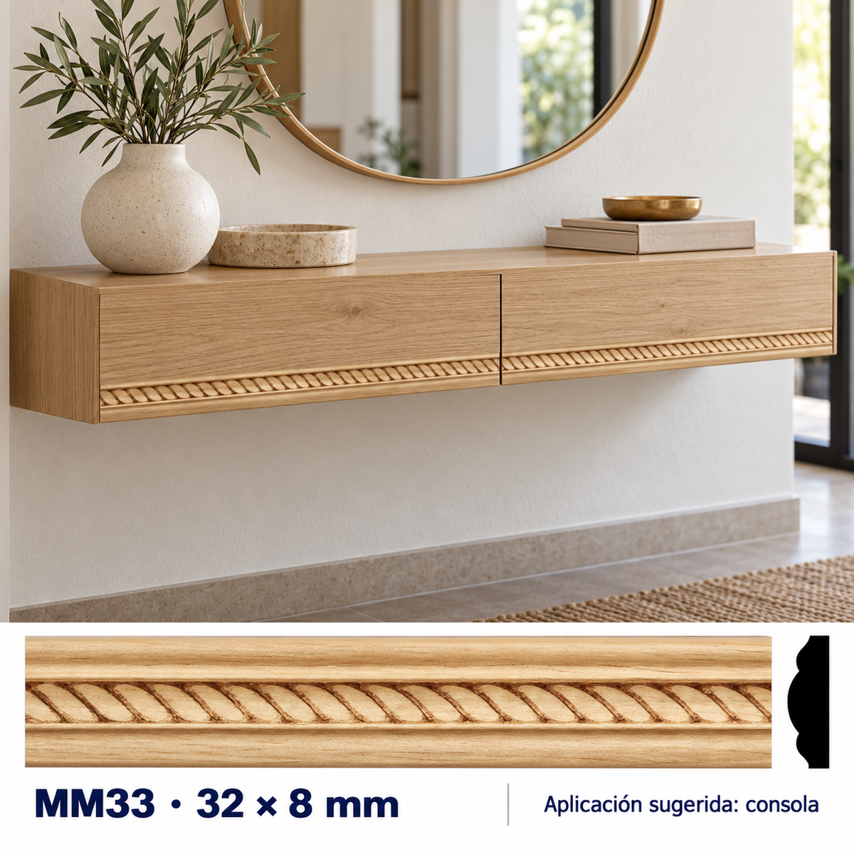 Moldura de madera grabada para mueble MM-33 – Kit de 4 piezas