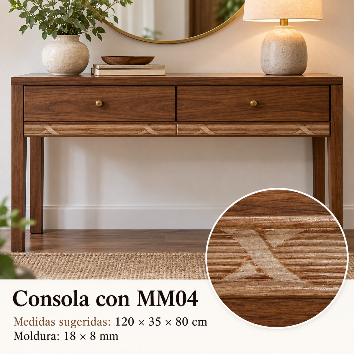Moldura de madera grabada para mueble MM-04 – Kit de 4 piezas