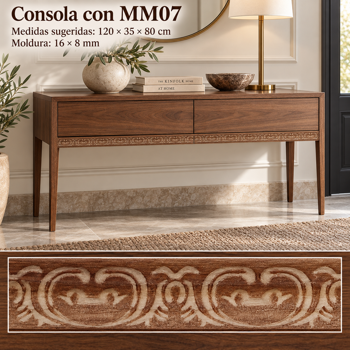 Moldura de madera grabada para mueble MM-07 – Kit de 4 piezas