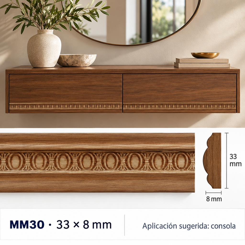 Moldura de madera grabada para mueble MM-30 – Kit de 4 piezas