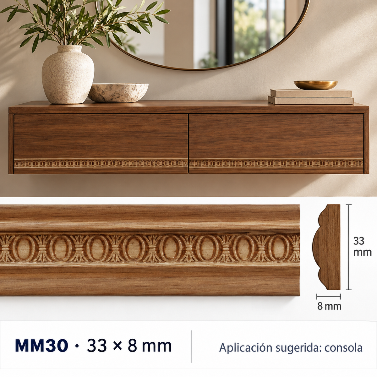 Moldura de madera grabada para mueble MM-30 – Kit de 4 piezas