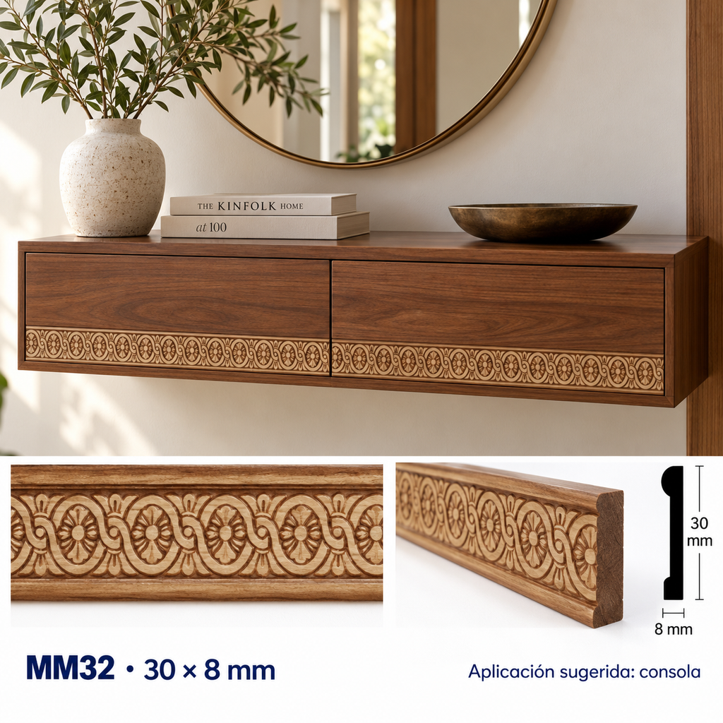 Moldura de madera grabada para mueble MM-32 – Kit de 4 piezas