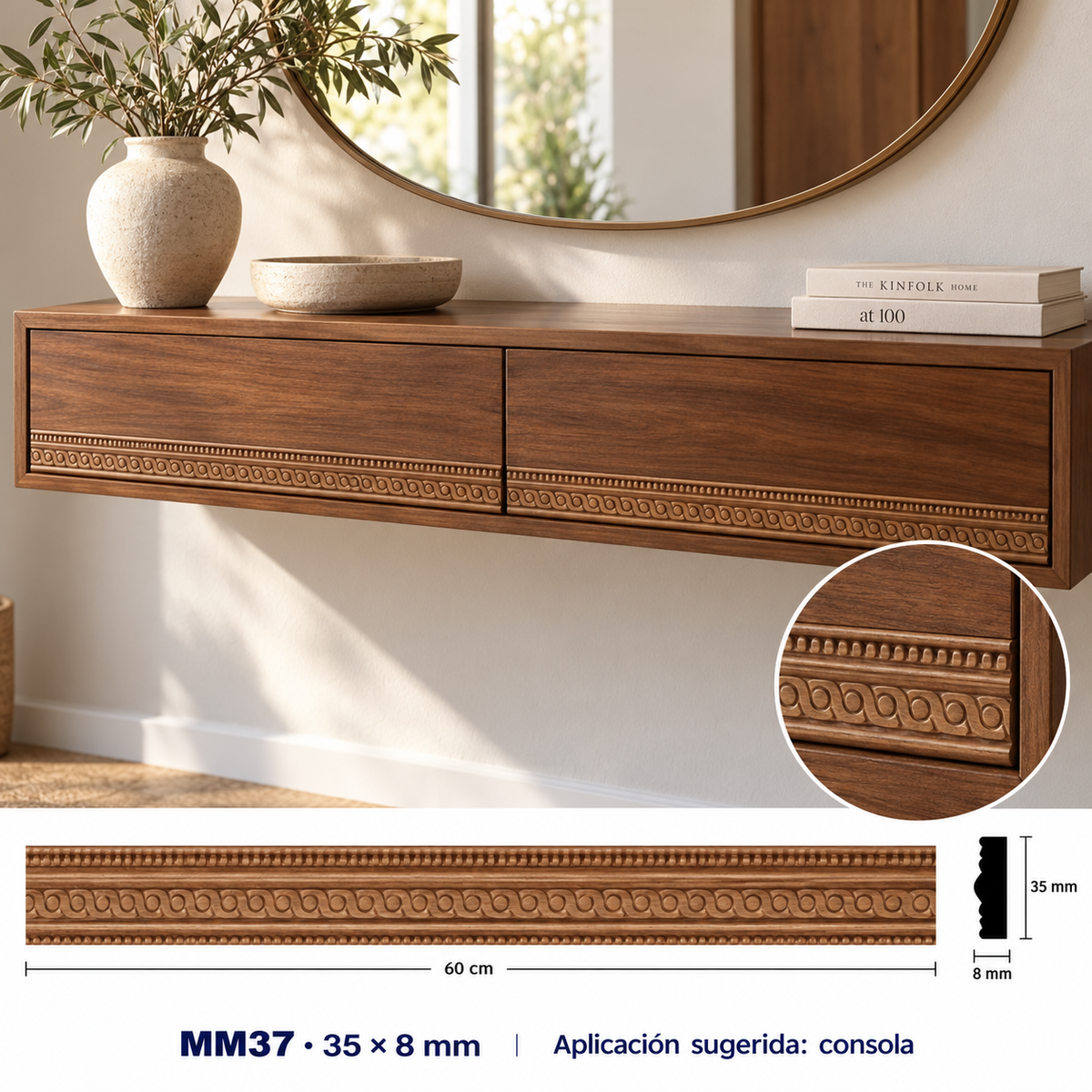 Moldura de madera grabada para mueble MM-37 – Kit de 4 piezas
