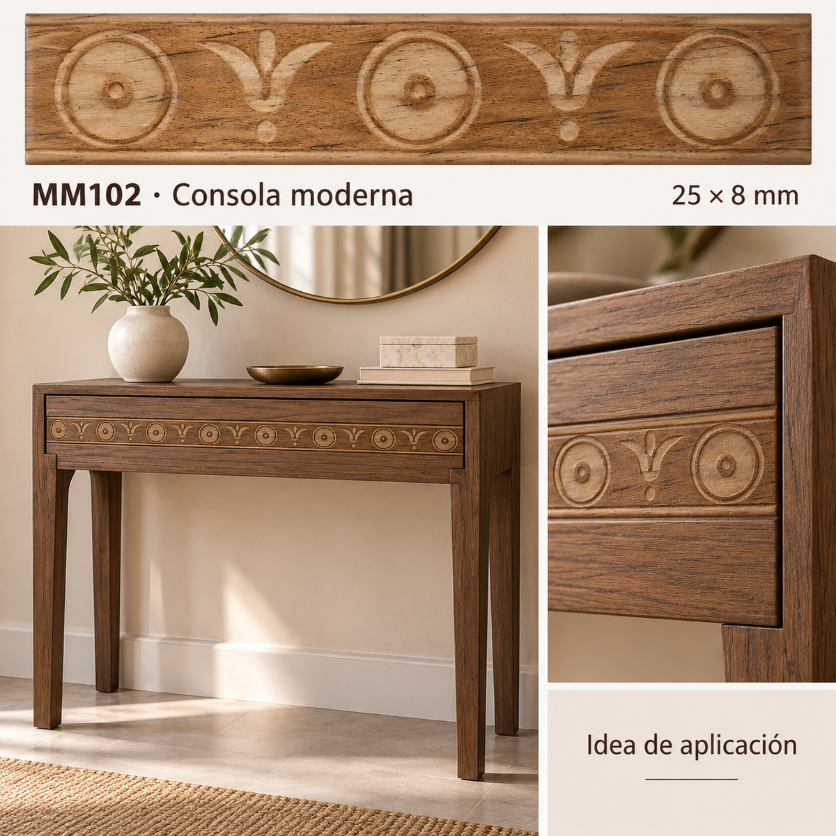 Moldura de madera grabada para mueble MM-102 – Kit de 4 piezas