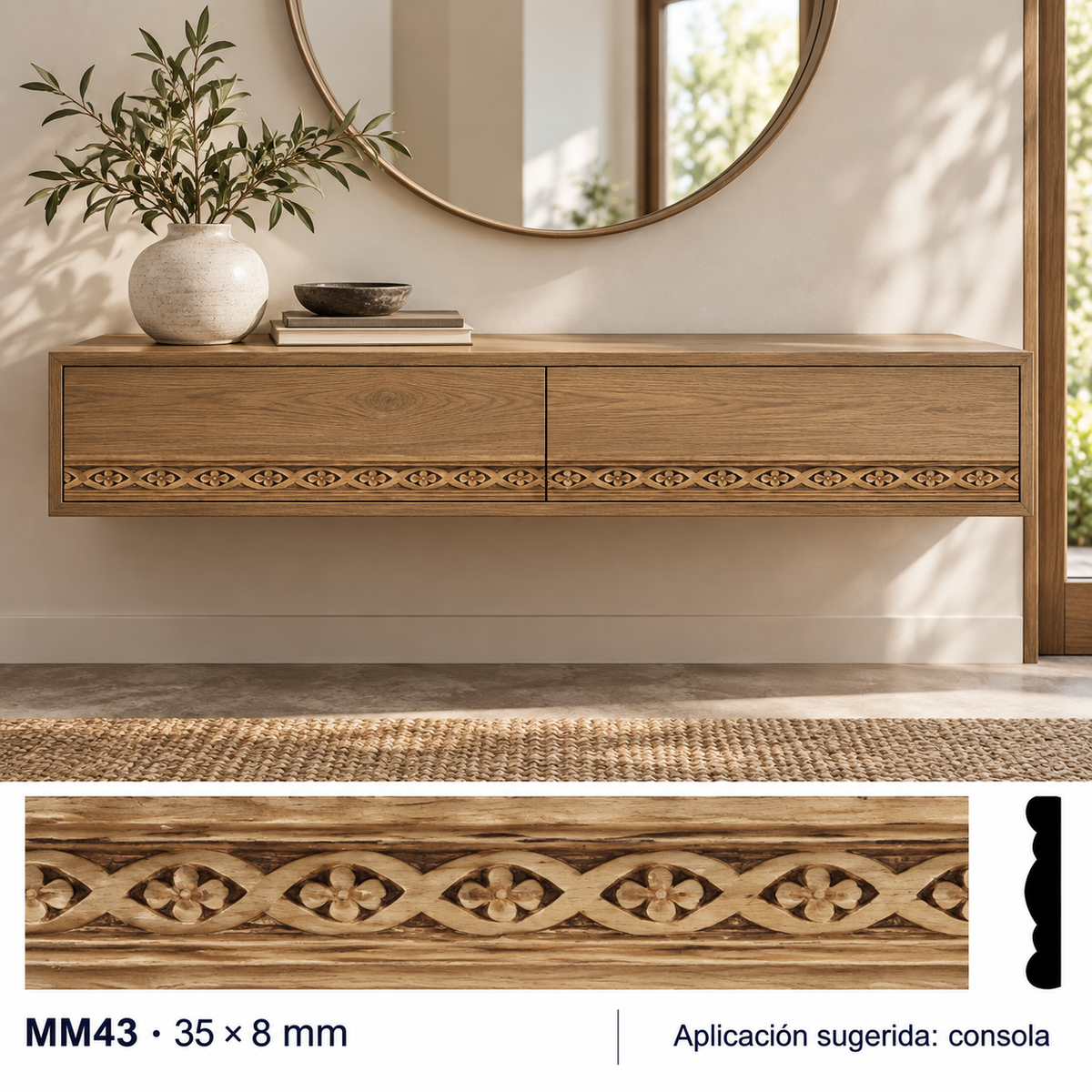 Moldura de madera grabada para mueble MM-43 – Kit de 4 piezas