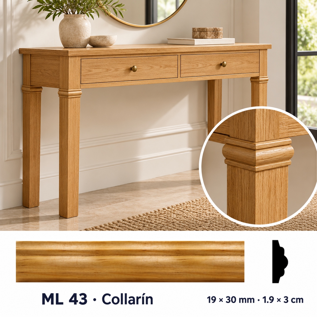 Moldura de madera lisa para mueble ML-43 – Kit de 4 Piezas TIPO COLLARIN