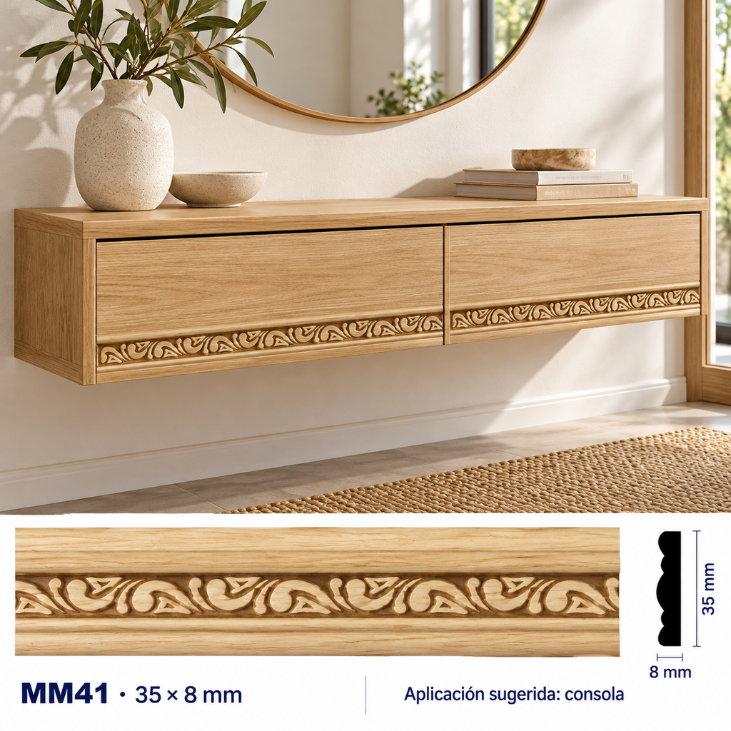 Moldura de madera grabada para mueble MM-41 – Kit de 4 piezas