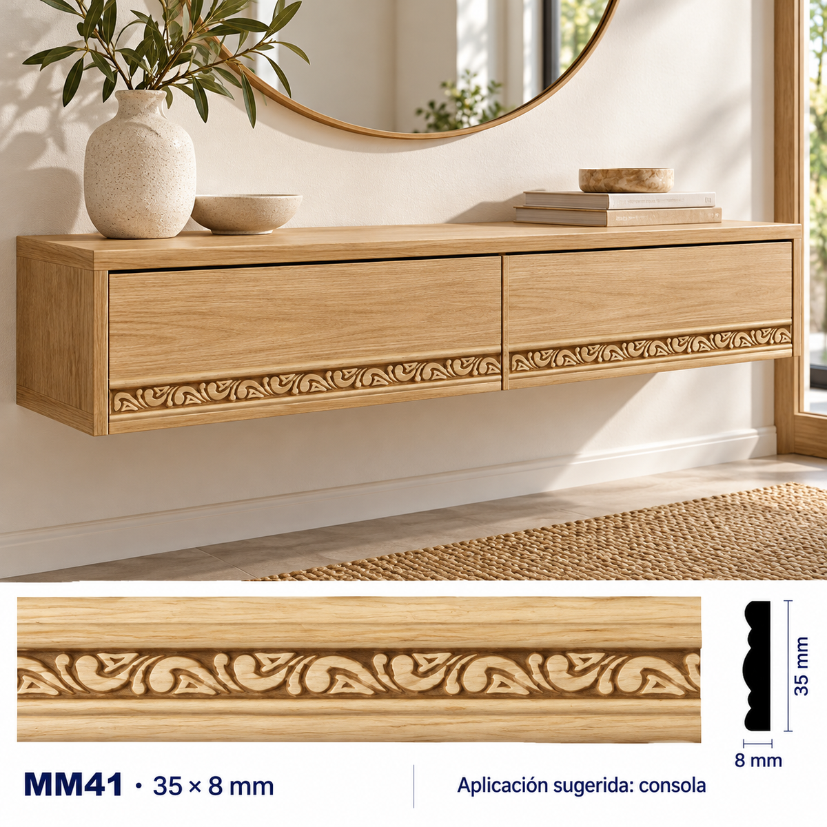Moldura de madera grabada para mueble MM-41 – Kit de 4 piezas