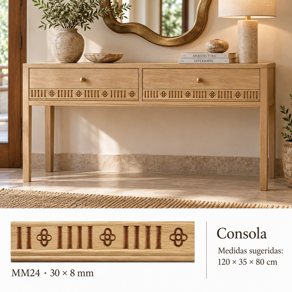 Moldura de madera grabada para mueble MM-24 – Kit de 4 piezas