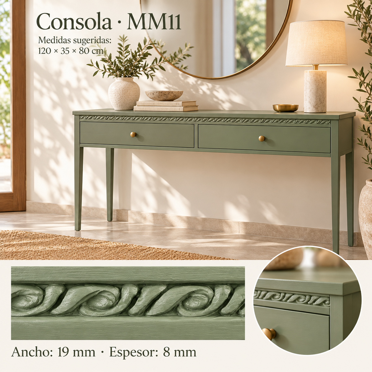 Moldura de madera grabada para mueble MM-11 – Kit de 4 piezas