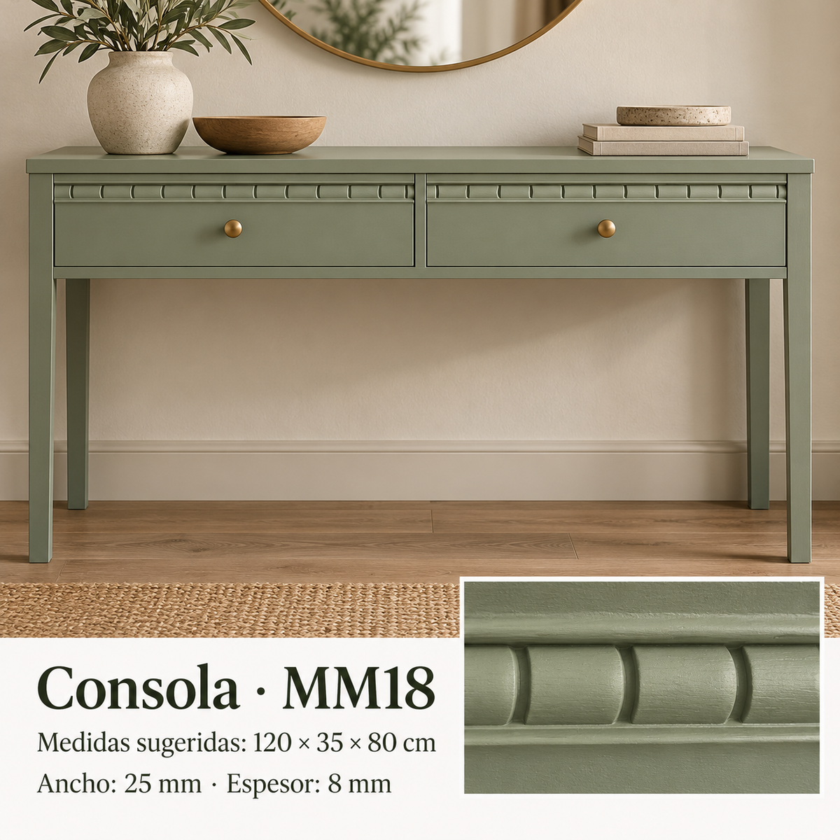 Moldura de madera grabada para mueble MM-18 – Kit de 4 piezas