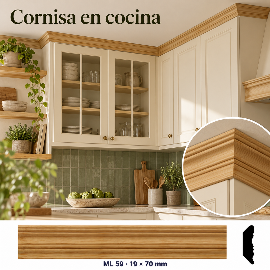 Moldura de madera lisa para mueble ML-59 – Kit de 4 Piezas CORNISA