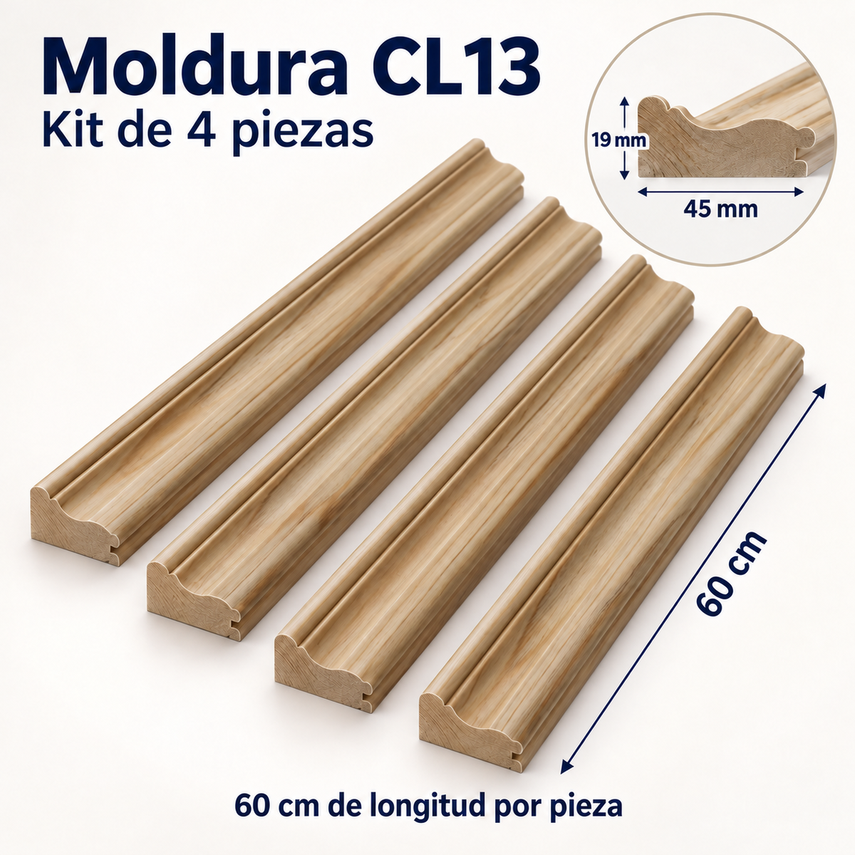 Moldura de madera lisa para marco CL13 – Kit de 4 piezas