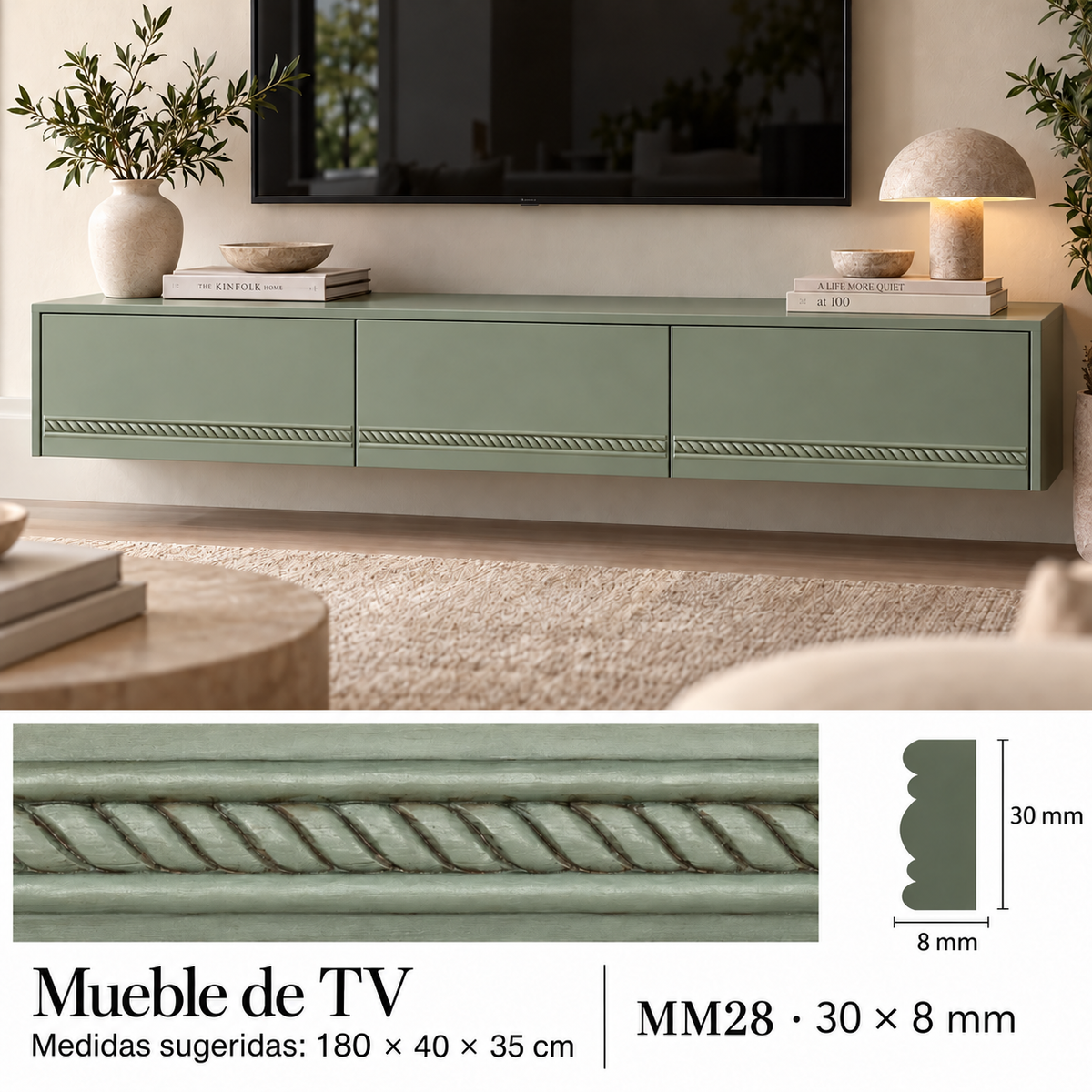 Moldura de madera grabada para mueble MM-28 – Kit de 4 piezas