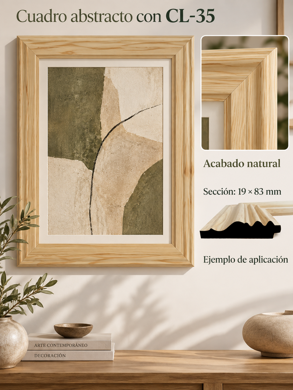 Moldura de madera lisa para marco CL35 – Kit de 4 piezas