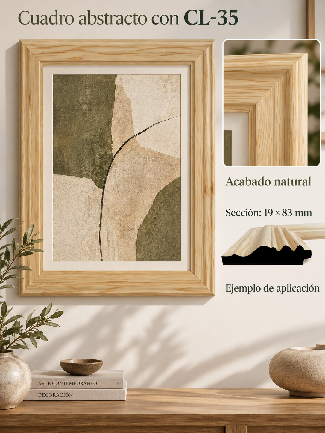 Moldura de madera lisa para marco CL35 – Kit de 4 piezas