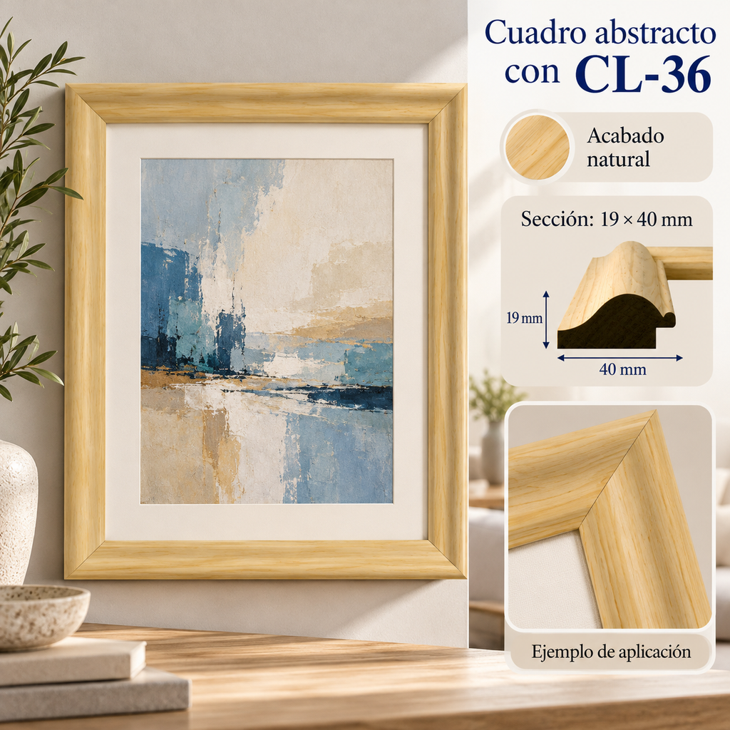 Moldura de madera lisa para marco CL36 – Kit de 4 piezas