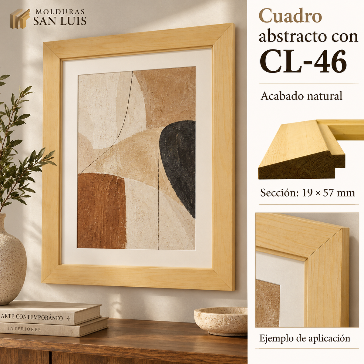 Moldura de madera lisa para marco CL46 – Kit de 4 piezas