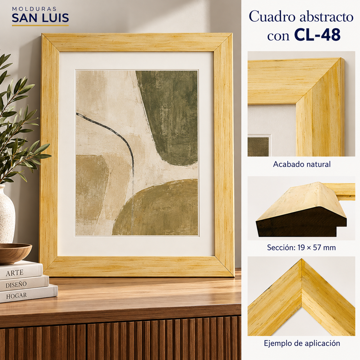 Moldura de madera lisa para marco CL48 – Kit de 4 piezas