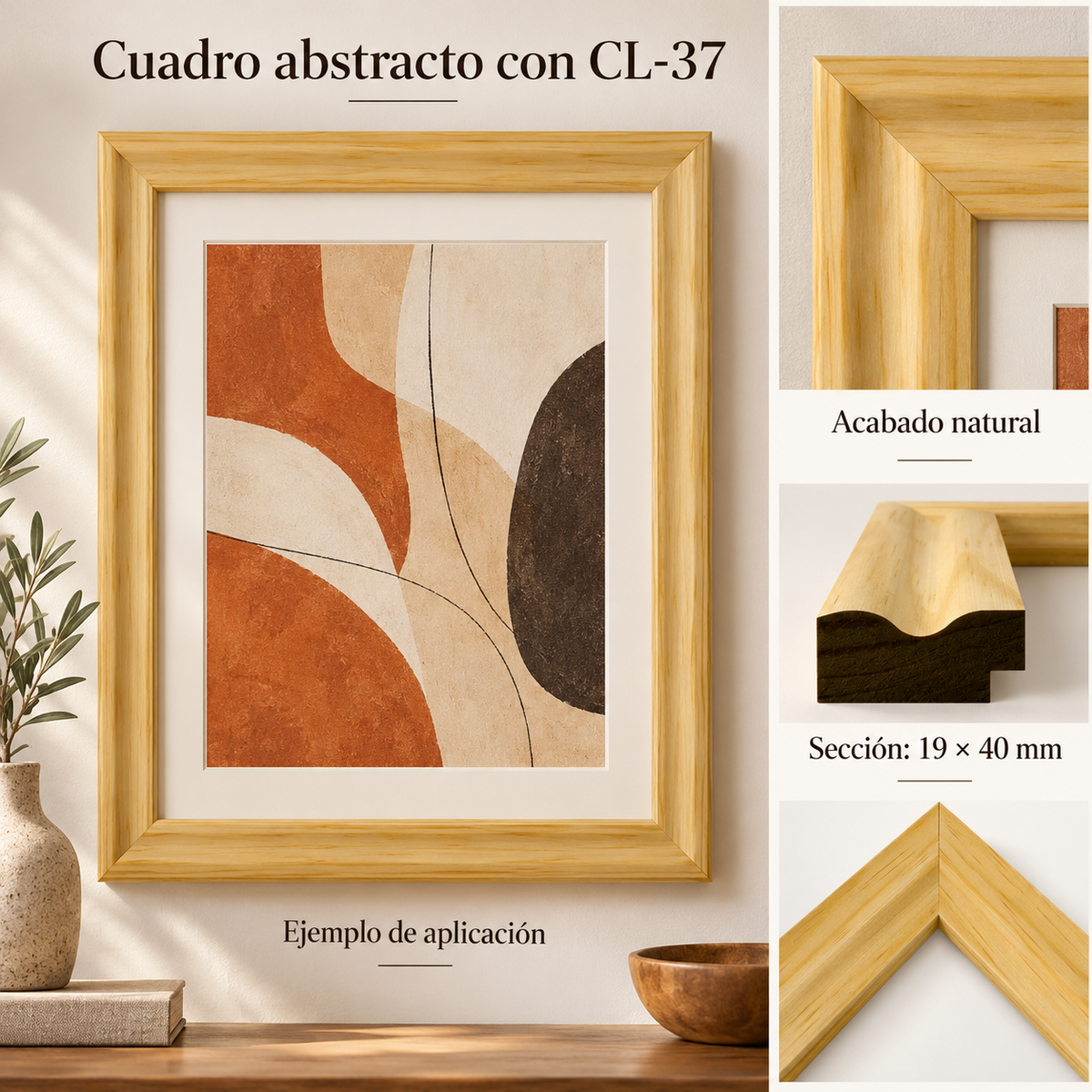 Moldura de madera lisa para marco CL37 – Kit de 4 piezas