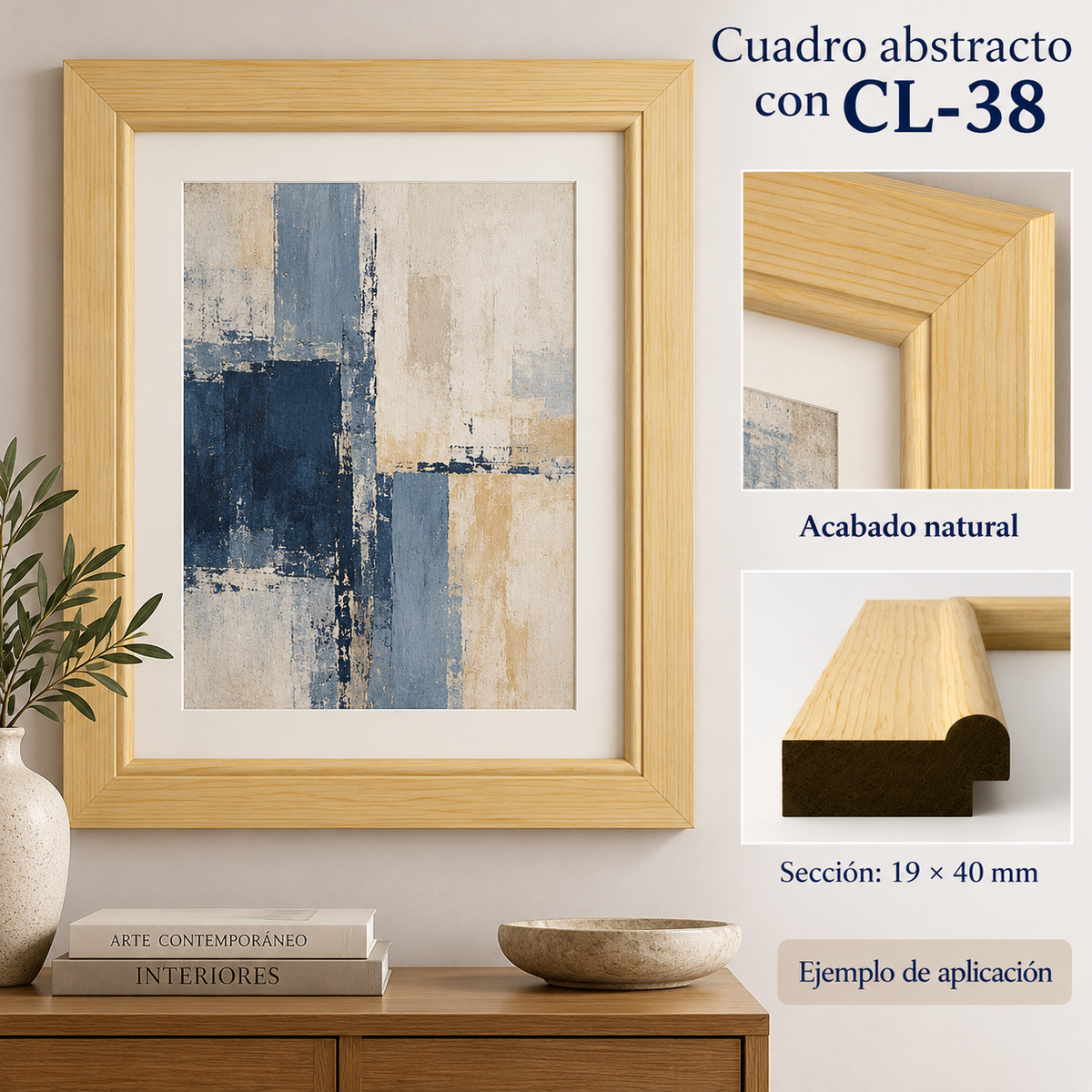 Moldura de madera lisa para marco CL38 – Kit de 4 piezas