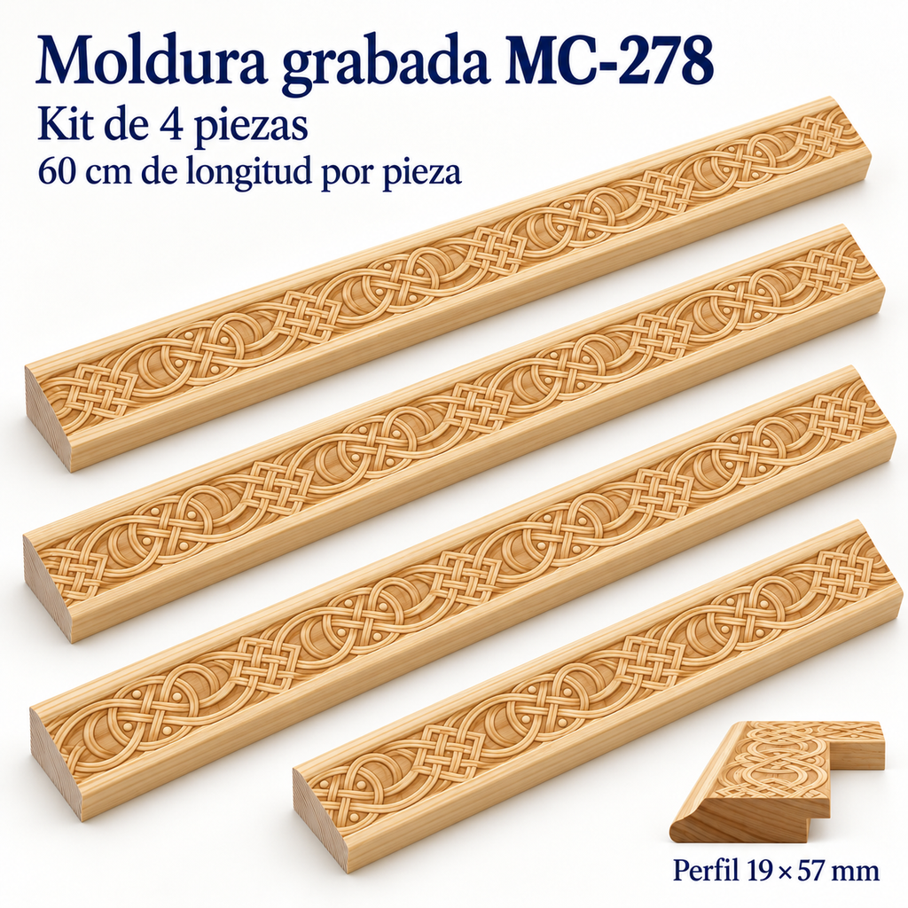 Moldura de madera grabada para marco MC278 – Kit de 4 piezas