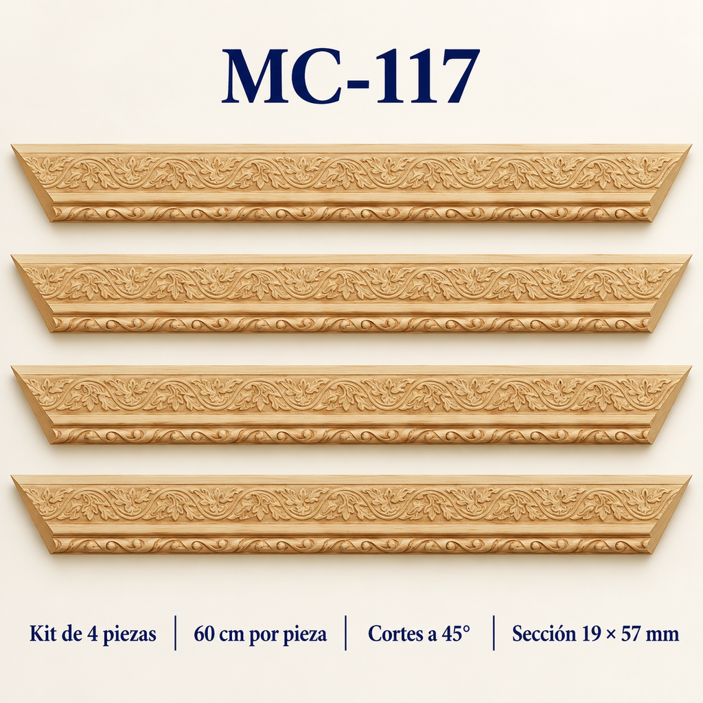 Moldura de madera grabada para marco MC117 – Kit de 4 piezas