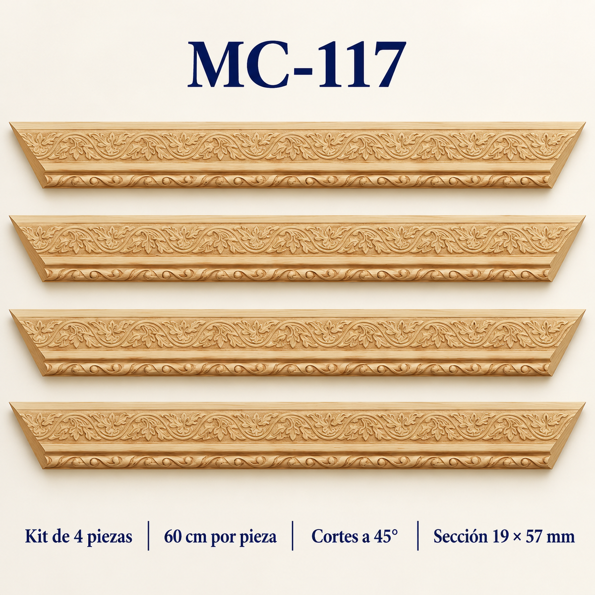Moldura de madera grabada para marco MC117 – Kit de 4 piezas