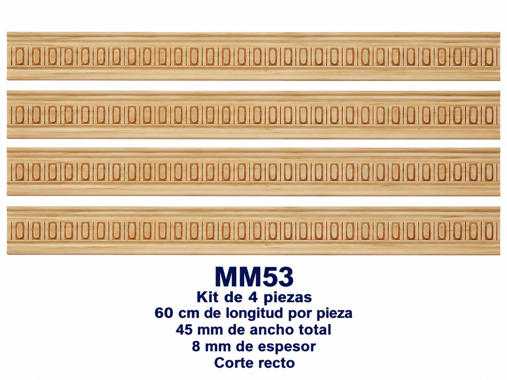 Moldura de madera grabada para mueble MM-53 – Kit de 4 piezas