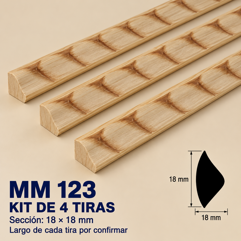 Moldura de madera grabada para mueble MM-123 – Kit de 4 piezas